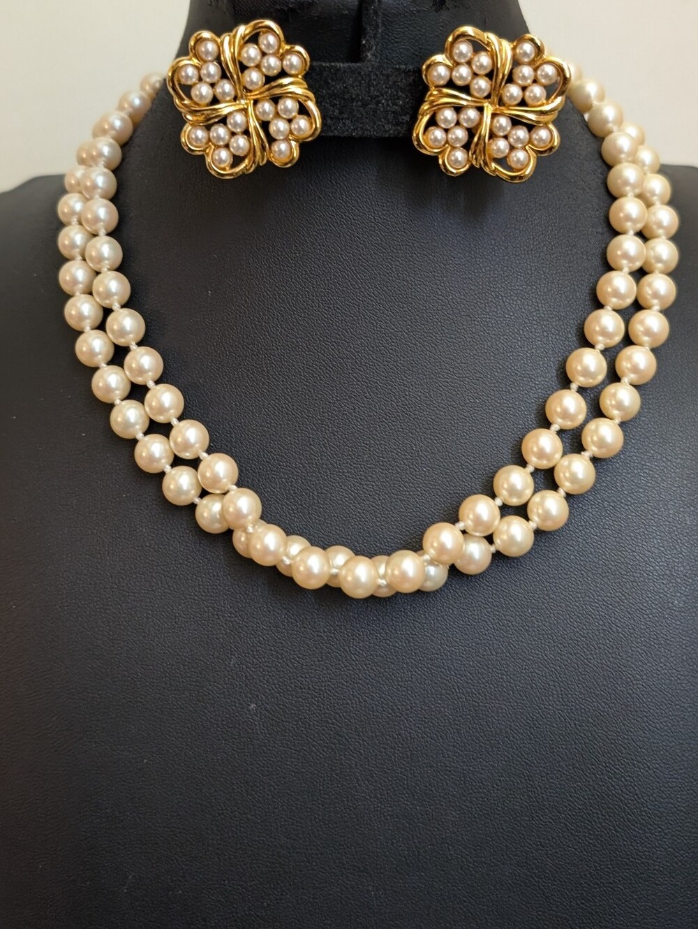 #40. Vintage MARVELLA Double-Strand Necklace with Gold Pearl Napier Earrings